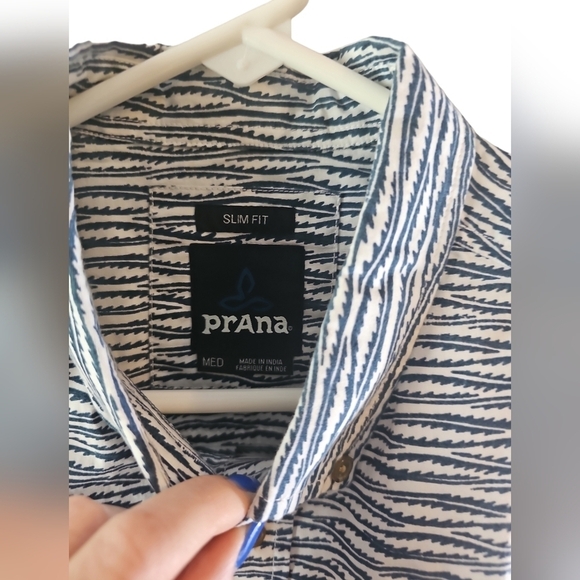 Prana Men's Zuckerfield slim fit button up blue white shirt sz medium MT6 - Picture 7 of 9